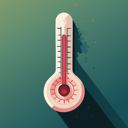 Thermometer. Background heat concept. A thermometer that goes off the charts in a scorching summer. Celsius and fahrenheit meteorology thermometers.のイラスト素材