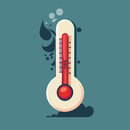 Thermometer. Background heat concept. A thermometer that goes off the charts in a scorching summer. Celsius and fahrenheit meteorology thermometers.のイラスト素材