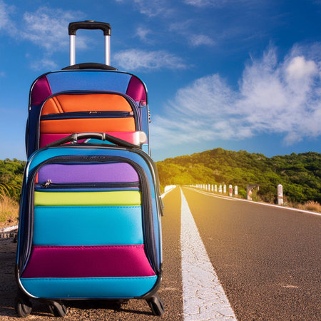 Suitcases. Suitcases in airport. Travel concept. 3d rendering. Summer vacation. Travel and vacation concept.の写真素材