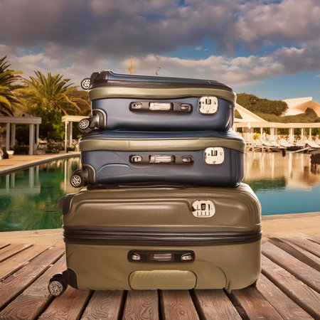 Suitcases. Suitcases in airport. Travel concept. 3d rendering. Summer vacation. Travel and vacation concept.の写真素材