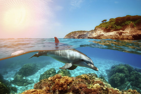 Dolphin. Dolphin under the water of the sea and the ocean. World Dolphin day. 23 July. A Baby...