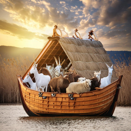 Noah's ark. Noah's Ark in the Midst of a Torrential Storm. The Biblical Noah's Ark. Noah's Ark construction.の写真素材