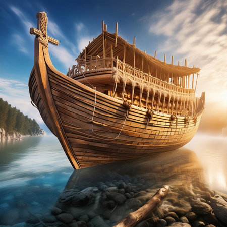 Noah's ark. Noah's Ark in the Midst of a Torrential Storm. The Biblical Noah's Ark. Noah's Ark construction.の写真素材