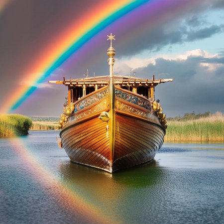 Noah's ark. Noah's Ark in the Midst of a Torrential Storm. The Biblical Noah's Ark. Noah's Ark construction.の写真素材