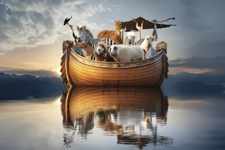 Noah's ark. Noah's Ark in the Midst of a Torrential Storm. The Biblical Noah's Ark. Noah's Ark construction.の写真素材