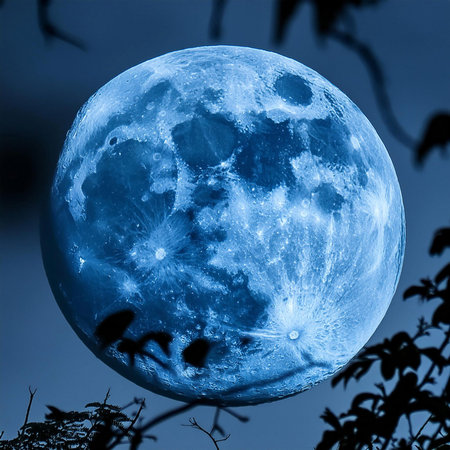 BlueMoon. Full moon. Super full moon. 19 August 2024. Super full moon with dark background. Moon....