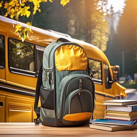 Back to school. School. Back to school concept with desk, tables and chairs in a classroom and on the blackboard written, back to school 2024. Backpack with school supplies on theの写真素材