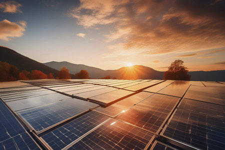 Solar panel. Installation of solar panels. Renewable energy. Green and clean energy. Solar panels on...