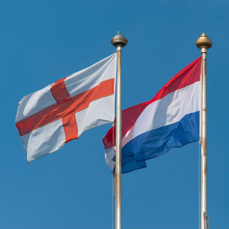 Netherlands. England. Netherlands flag. England flag. Joint flags due to the party confrontation...