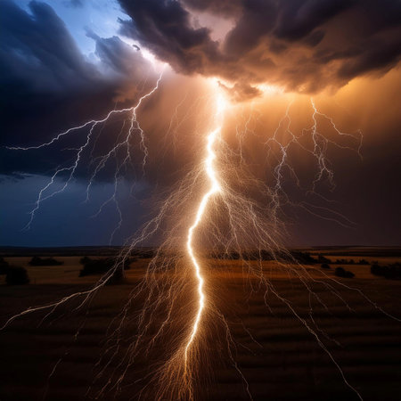 Lightning. Lightning strike. Spectacular night view of a lightning bolt streaking across the dark...