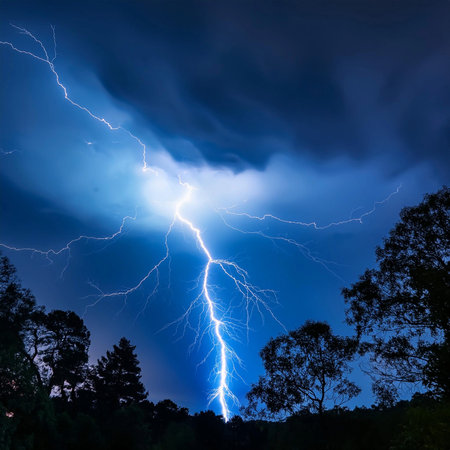 Lightning. Lightning strike. Spectacular night view of a lightning bolt streaking across the dark...