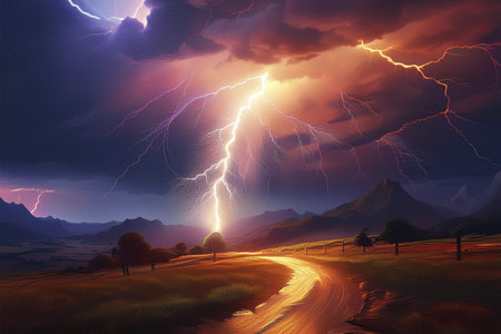 Lightning. Lightning strike. Spectacular night view of a lightning bolt streaking across the dark...