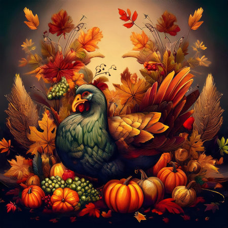 Thanksgiving. 2024. Thanksgiving Day. Turkey on the table. Themed background with vegetables. Halloween Background with Pumpkins. 28 November. Happy thanksgiving day background withの写真素材
