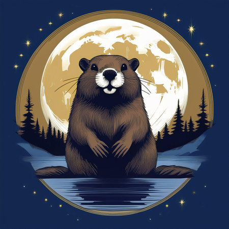 Beaver Moon. Full moon. Beaver full moon. 15 November 2024. Super full moon with dark background. Supermoon. Beaver on the background of the beautiful moon. Silhouette of a beaverの写真素材