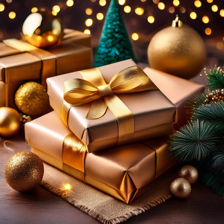 Christmas gifts. 2024. Christmas or New Year's Sale design template. Gift boxes under a Christmas tree. Christmas and New Year holidays interior. Christmas and new year 2024の写真素材