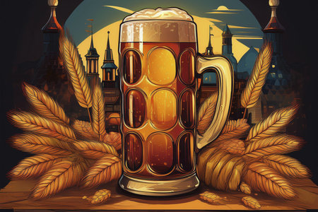 Oktoberfest. 2024. Background for Oktoberfest. Oktoberfest, Munich, Germany. Waiter holding beers, tent interior background.の写真素材