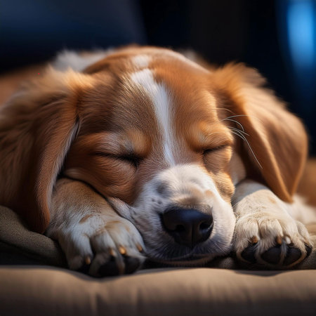 Dog sleeping in the bed. Sleeping together on a bed.