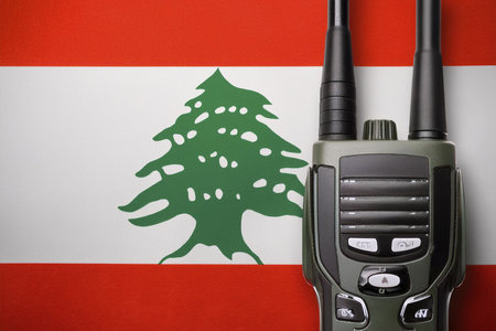 Walkie talkies. Lebanon flag.の写真素材