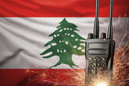 Walkie talkies. Lebanon flag. Burst.の写真素材