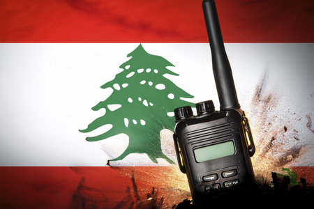 Walkie talkies. Lebanon flag.の写真素材