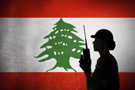 Walkie talkies. Lebanon flag.の写真素材