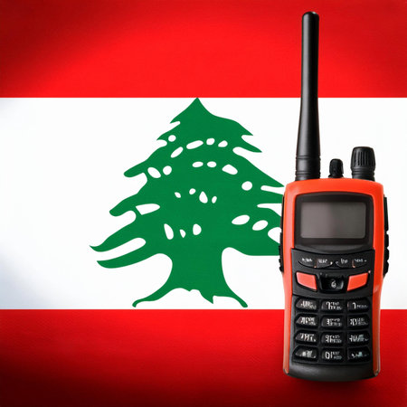 Walkie talkies. Lebanon flag.の写真素材