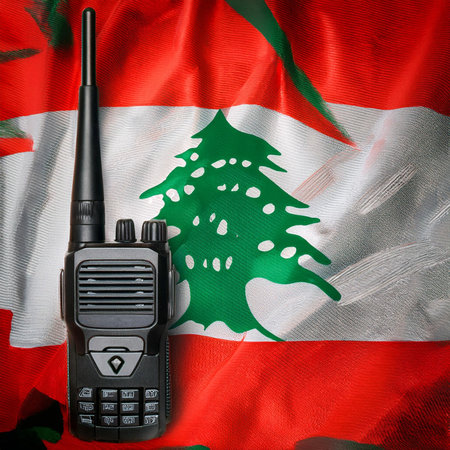 Walkie talkies. Lebanon flag.の写真素材