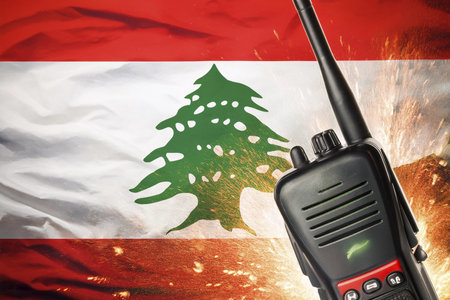 Walkie talkies. Lebanon flag. Burst.の写真素材