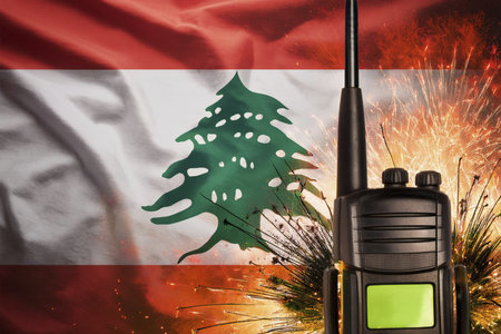 Walkie talkies. Lebanon flag. Explosion.の写真素材