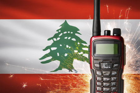Walkie talkies. Lebanon flag.の写真素材