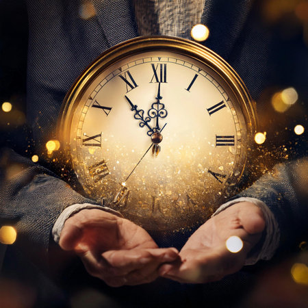 Clock. Time change. Part of analogue plain wall clock Close up with copy space, time management or school concept and summer or winter time change.の写真素材