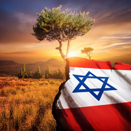 Israel vs Lebanon. Lebanon flag. Israel flaf. War. Burst. Conflict between Lebanon and Israel. Hezbollah leader warns Israel against extending war to Lebanon. Explosion in portの写真素材