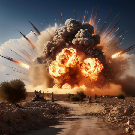 Israel vs Lebanon. Lebanon flag. Israel flaf. War. Burst. Conflict between Lebanon and Israel. Hezbollah leader warns Israel against extending war to Lebanon. Explosion in portの写真素材