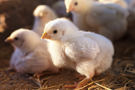 Chicken. Avian influenza. H5N1 and H5N2. Very Babys chicks at farm. Possible case transmitted to a...