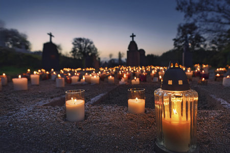 Tomb. Tomb with candles. Religious tomb with candles. Death. Vatican City. Italy.の写真素材