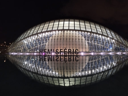 City of Arts and Sciences. In Valencia. Oceanographic. Museum of Science. Hemisphere. Palau de les arts de Valencia. Buildings designed by Santiago Calatrava.の写真素材