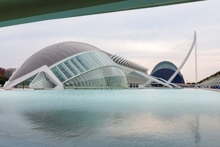 City of Arts and Sciences. In Valencia. Oceanographic. Museum of Science. Hemisphere. Palau de les arts de Valencia. Buildings designed by Santiago Calatrava.の写真素材