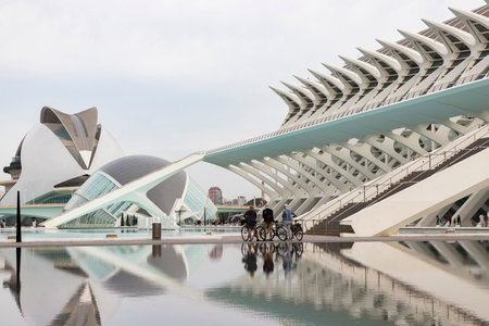 City of Arts and Sciences. In Valencia. Oceanographic. Museum of Science. Hemisphere. Palau de les arts de Valencia. Buildings designed by Santiago Calatrava.の写真素材