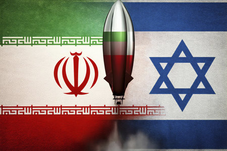 Iran vs Israel. Iran vs Israel flag. Missile design. Burst. Conflict in the Middle East. Diplomatic relations between Israel and Iran. Flags of the two countries. October. 2024の写真素材