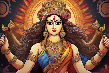 Goddess Durga. Lord Hanuman. Happy Dussehra creative poster. Lord Vishnuの写真素材