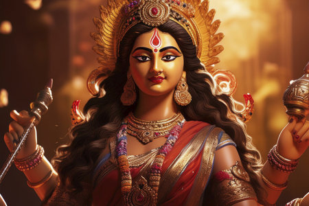 Goddess Durga. Lord Hanuman. Happy Dussehra creative poster. Lord Vishnuの写真素材