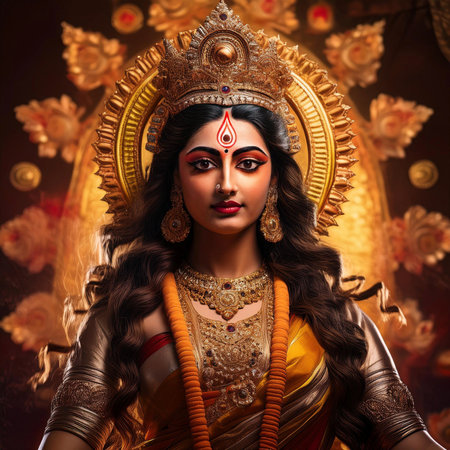 Goddess Durga. Lord Hanuman. Happy Dussehra creative poster. Lord Vishnuの写真素材