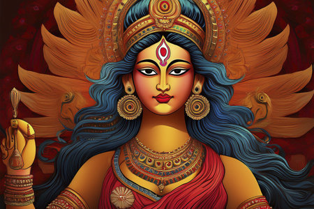 Goddess Durga. Lord Hanuman. Happy Dussehra creative poster. Lord Vishnuの写真素材