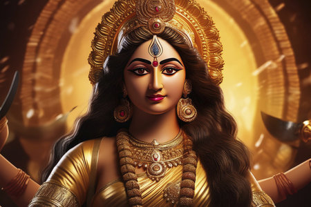 Goddess Durga. Lord Hanuman. Happy Dussehra creative poster. Lord Vishnuの写真素材