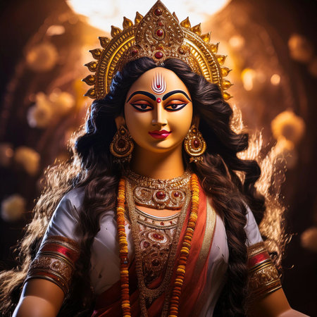 Goddess Durga. Lord Hanuman. Happy Dussehra creative poster. Lord Vishnuの写真素材