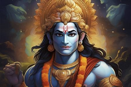 Goddess Durga. Lord Hanuman. Happy Dussehra creative poster. Lord Vishnu