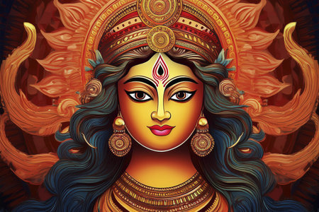 Goddess Durga. Lord Hanuman. Happy Dussehra creative poster. Lord Vishnuの写真素材