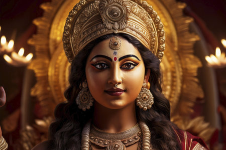 Goddess Durga. Lord Hanuman. Happy Dussehra creative poster. Lord Vishnuの写真素材