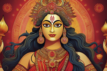 Goddess Durga. Lord Hanuman. Happy Dussehra creative poster. Lord Vishnuの写真素材