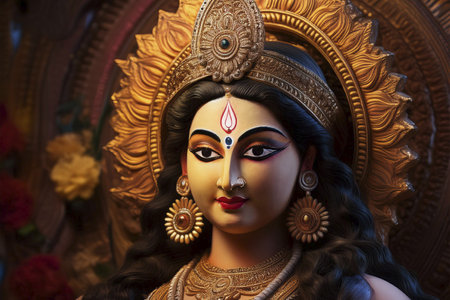 Goddess Durga. Lord Hanuman. Happy Dussehra creative poster. Lord Vishnuの写真素材